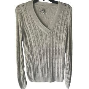 Chico's Women's Size 2 Medium‎ Open Knit Metallic V Neck Sparkle Sweater